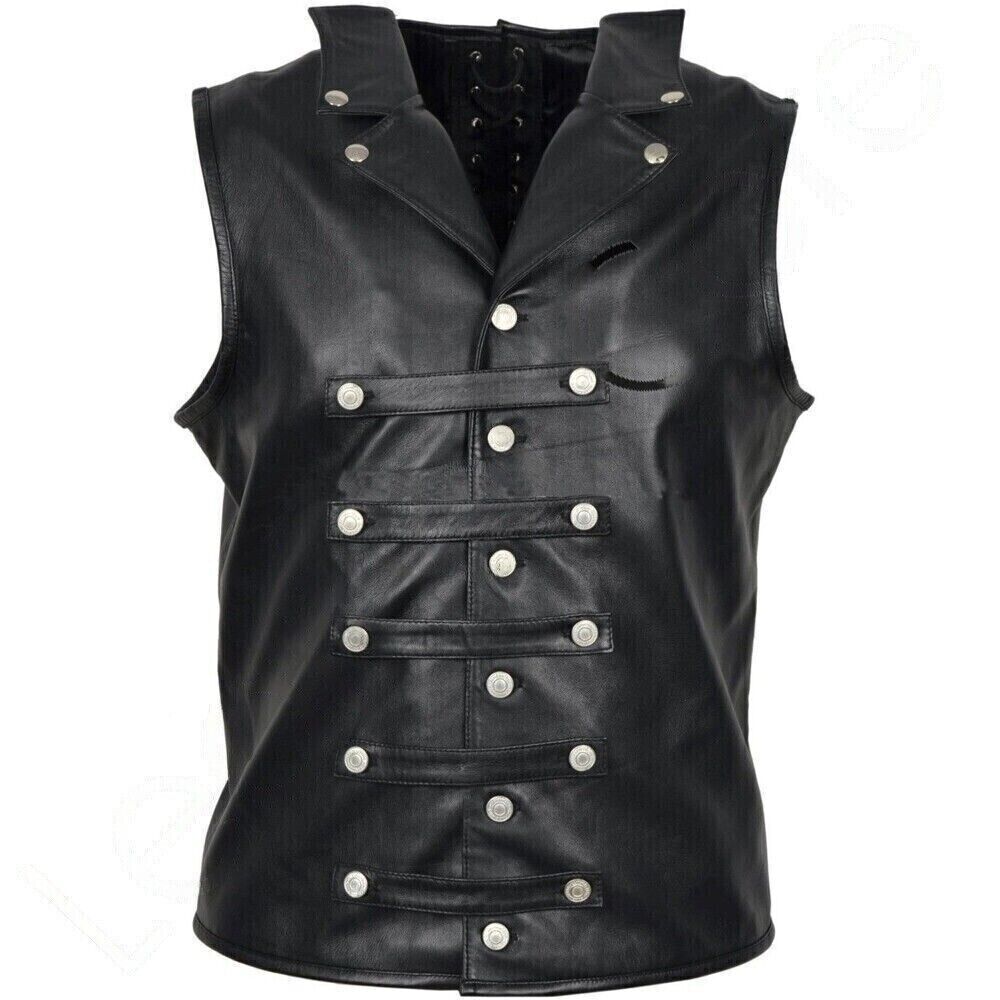 Gothic Leather Vest Steampunk Steel Boned Victorian Men Waistcoat