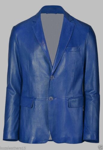 Brand New Men's Genuine soft Lambskin Leather Blazer Jacket TWO BUTTON Coat