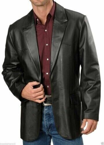 Brand New Men's Genuine soft Lambskin Leather BLAZER JACKET TWO BUTTON Coat